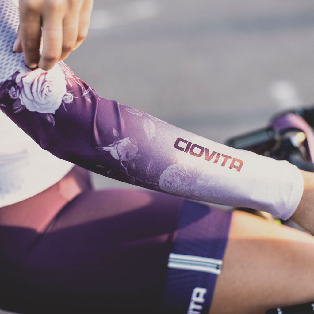 purple cycling sleeves with UV protection