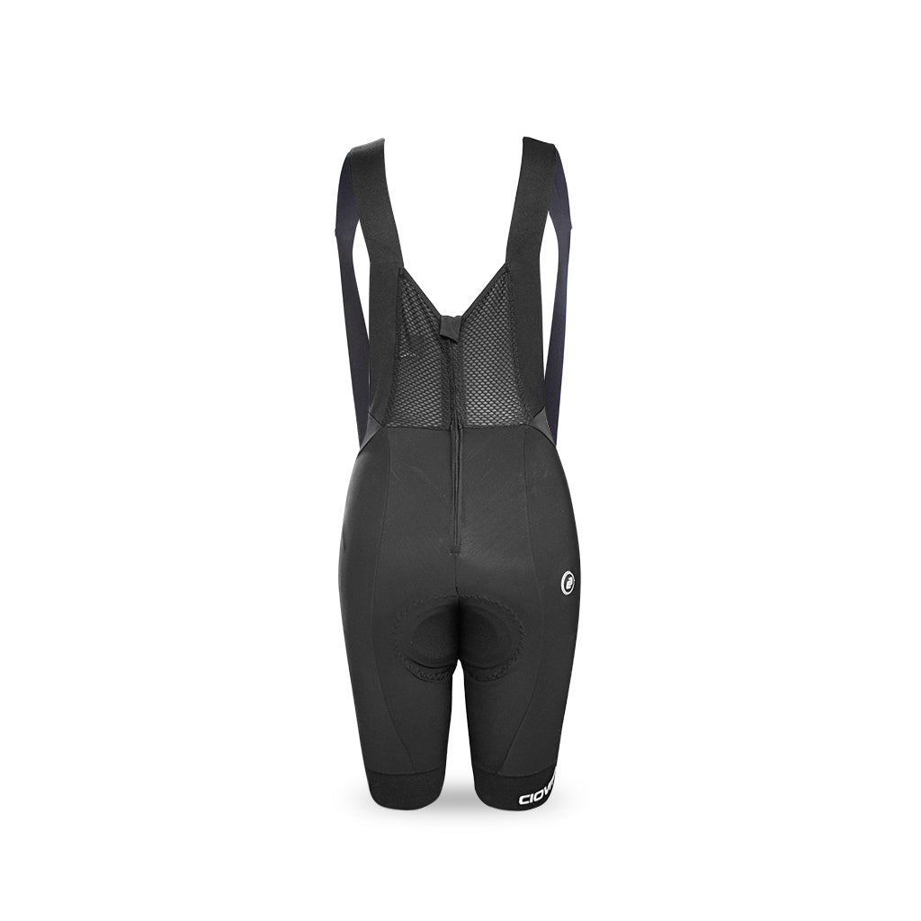 back view of ladies bib shorts black